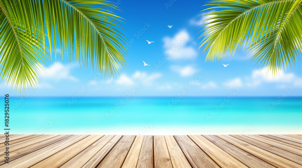 custom made wallpaper toronto digitalBeautiful tropical seascape with wooden floor and blue water