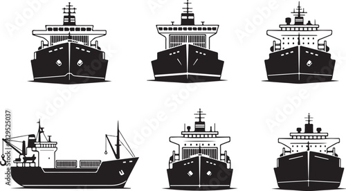Collection of distinct cargo ship icons for maritime and logistics use