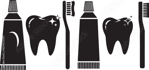 Healthy tooth with toothbrush and toothpaste dental care illustration