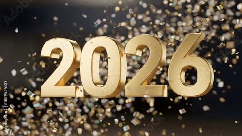 Golden 2026 New Year celebration, shiny gold numbers, festive confetti isolated on Transparent Background