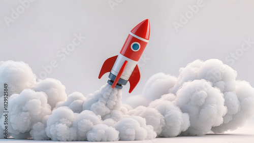 Rocket launches into the sky with vibrant flames and clouds of smoke during a clear day showcasing exploration and adventure Generative AI