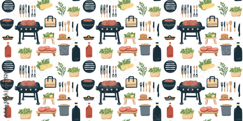 seamless pattern with barbecue grill set items