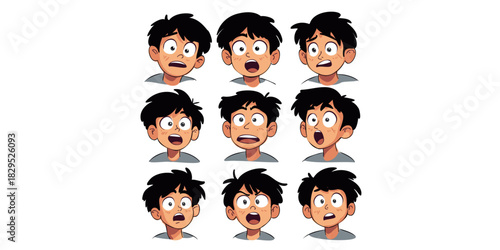 set of surprised boy showing various emotions