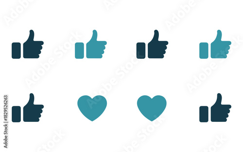 Set of like and heart icons in blue and dark blue