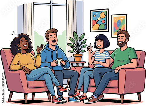 Happy Friends Laughing Together – Ultra Detailed Vector Illustration