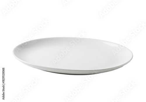 transparent, pristine, empty oval glazed ceramic plate with minimalist design on a transparent background, illuminated by soft high-key studio light with subtle shadows. Concept of culinary