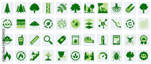 Nature and ecology solid icon set. containing tree, plant, leaf, environment, recycle, wildlife, drone, gps, and more. Vector collection