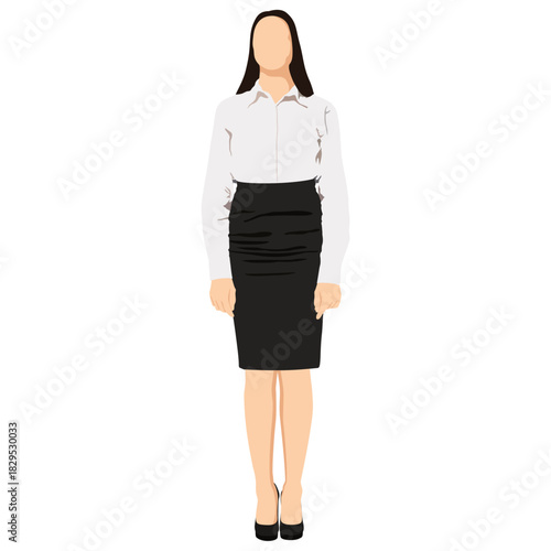 A young businesswoman standing full length portrait isolated on white background.