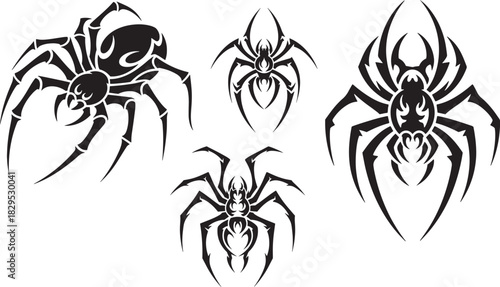 Fierce Tribal Spider Arachnid Vector Tattoo Set