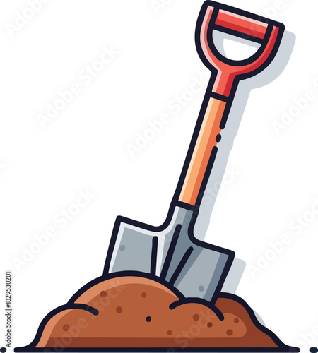 Illustration of a shovel digging into a pile of dirt.