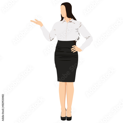 A young businesswoman standing full length portrait isolated on white background.