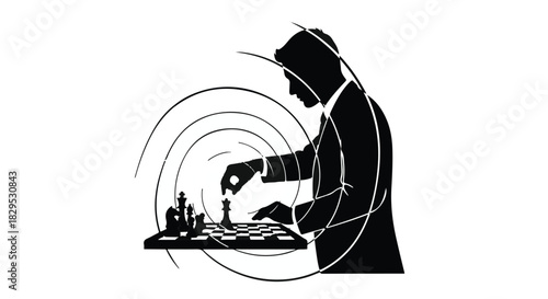 Focused businessman making strategic move in chess game, symbolizing intellect and decision-making.