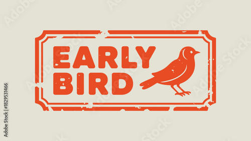 An orange early bird logo with a bird illustration inside a rectangular frame on a cream background