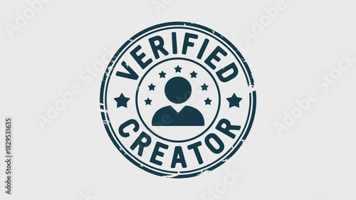A verified creator badge in dark teal with a person icon and stars on a light gray background