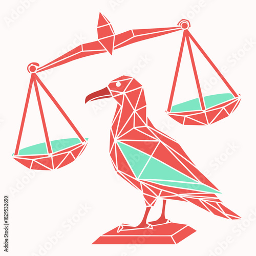 Striking geometric gull balancing scales of justice, a modern symbol of balance and law for legal professionals and firms seeking impactful visuals