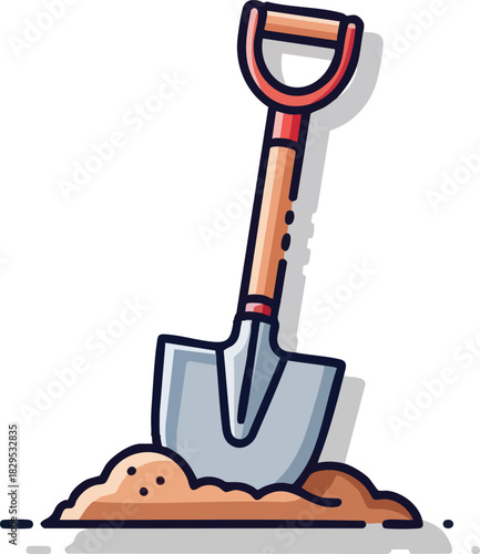 D handle shovel illustration for gardening or construction work.