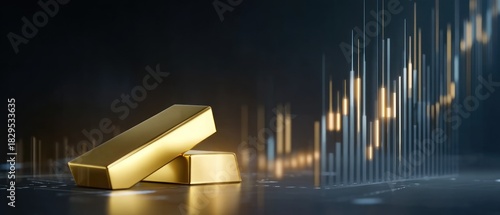 Gold bars and financial chart illustration