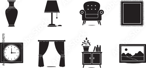 Assortment of Black Furniture and Home Accessory Silhouettes vase table lamp