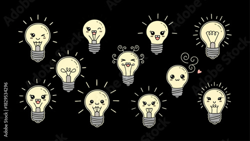 Set of Idea Bulb Shapes - Funny Ideas bulb art - Thinking Ideas Doodles Design
