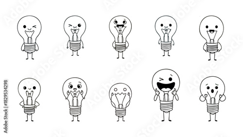 Set of Idea Bulb Shapes - Funny Ideas bulb art - Thinking Ideas Doodle art