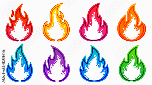 Colorful Fire Flames Illustration Icon Designs