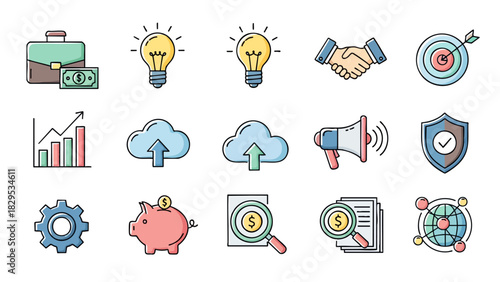 Set of Colorful 3d looking rough edges marketing icons - Set of Ideas Icons