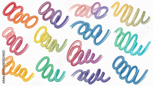 Set of Colorful Random Abstract Lines for Designs - Colorful Brush Strokes