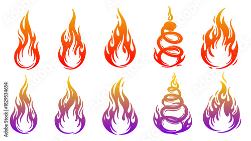 Set of Fire Flames Doodles Art - Fire Illustration icons