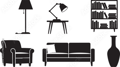 Black Silhouette Furniture and Decor Objects Collection floor lamp desk lamp