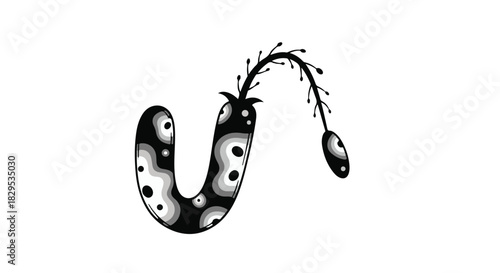 Whimsical cartoon creature with curious eyes and a long, bending tail