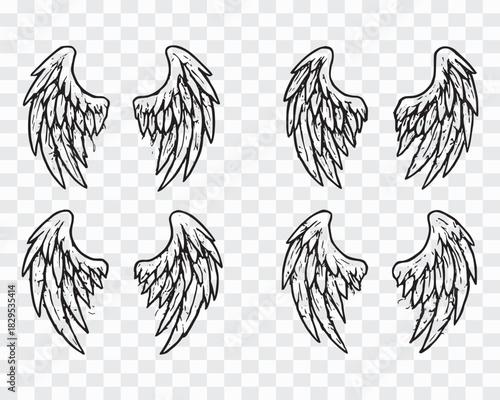 Hand-Drawn Angel Wings Outline Clipart Collection