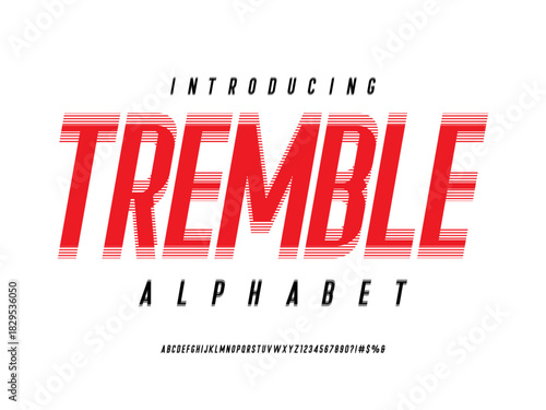 tremble style alphabet design with uppercase, numbers and symbol