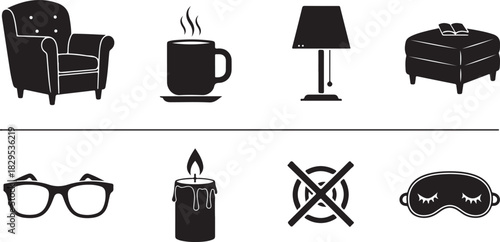 Black Silhouettes of Comfort and Relaxation Items armchair coffee cup