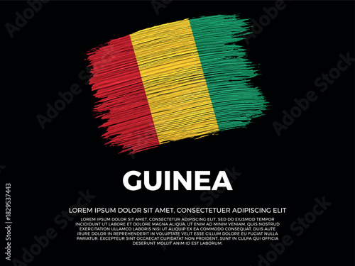 Flag of Guinea. Guinean and African Culture. Vibrant, textured brushstroke effect style. Black background with copy space. Dramatic composition in negative space.