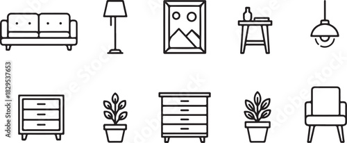 Line Art Furniture and Decor Objects Collection sofa floor lamp