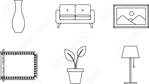Line Drawing Icons of Home Furnishings and Decor vase ceramic vase