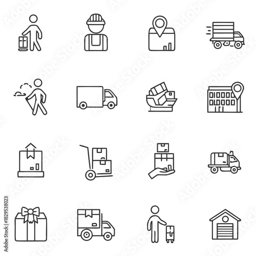 A set of package delivery icons