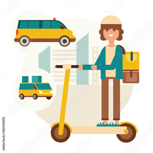 
Efficient Courier Character On A Nimble Scooter, Swiftly Navigating Through Traffic To Deliver Packages Promptly, Ensuring Speedy And Reliable Service. Cartoon People Vector Illustration
