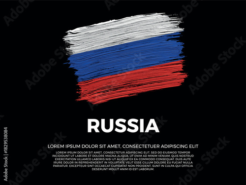Flag of Russia. Russian and European and asian Culture. Vibrant, textured brushstroke effect style. Black background with copy space. Dramatic composition in negative space.