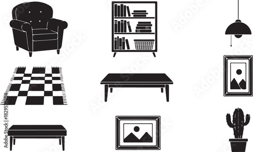 Silhouette Icons of Living Room Furniture and Decor armchair chair