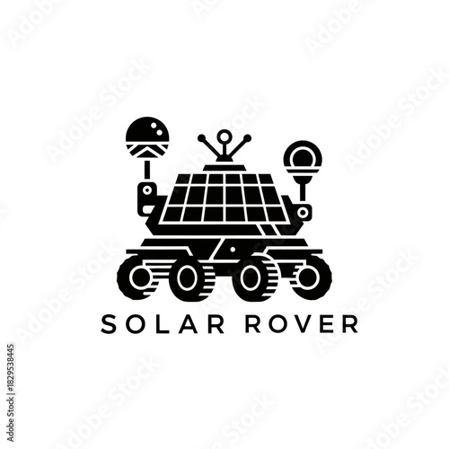 Minimalist flat design logo of black and white icon of a solar powered rover vector template