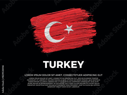 Flag of Turkey. Turkish and European and Asian Culture. Vibrant, textured brushstroke effect style. Black background with copy space. Dramatic composition in negative space.