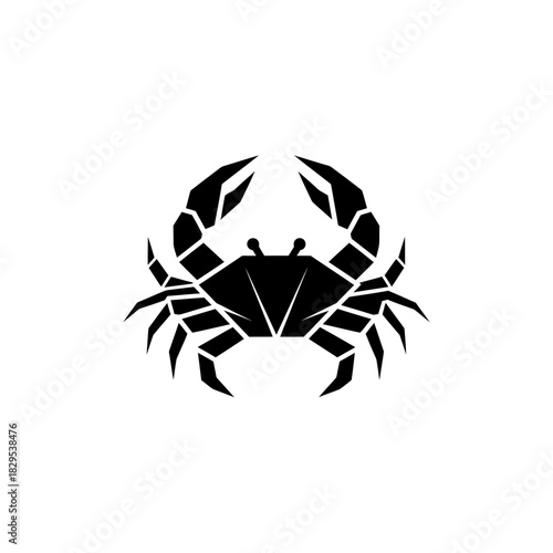 Minimalist flat design logo of geometric black and white crab silhouette logo icon vector template