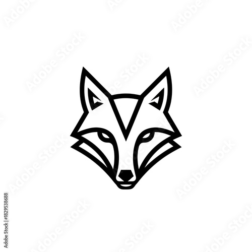 Minimalist flat design logo of minimalist black and white line art icon of a fox head vector template