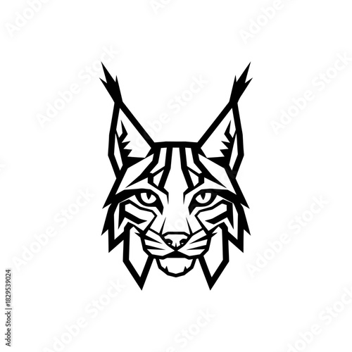 Minimalist flat design logo of stylized black and white lynx head logo vector template