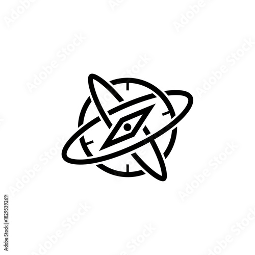 Minimalist flat design logo of abstract compass icon with orbital rings design vector template