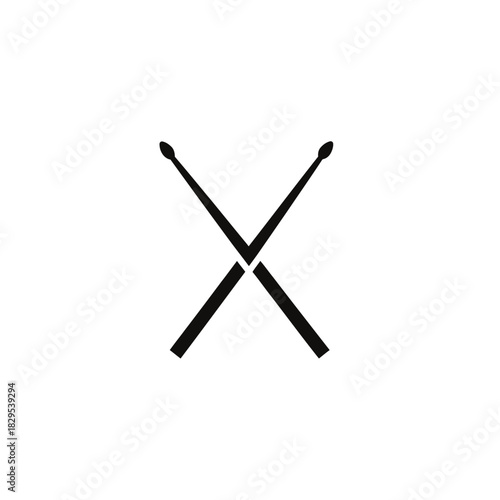 Minimalist flat design logo of minimalist black graphic of two crossed drumsticks vector template