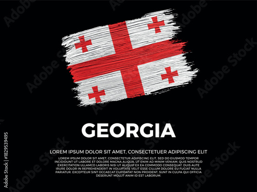 Flag of Georgia. Georgian and Asian Culture. Vibrant, textured brushstroke effect style. Black background with copy space. Dramatic composition in negative space.