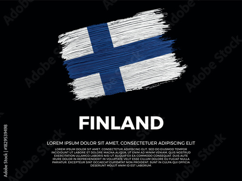 Flag of Finland. Finnish and North European Culture. Vibrant, textured brushstroke effect style. Black background with copy space. Dramatic composition in negative space.