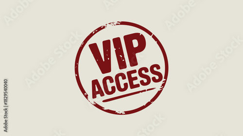 A red vip access stamp with a distressed circle border on a light beige background in a graphic design